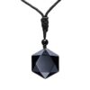 MENGLINA Black Obsidian Hexagram Natural Stone Necklace Translucent Ice Obsidian Wolf Tooth Amulet His and Hers Couples Necklace Lucky Love Pendant Necklace for Men Women Hexagon (Black Rope) 21 510idEyEGIL