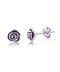 Sterling Silver Rose Flower Stud Earrings - 7mm Rhodium Plated 29 511XvLRNSwL