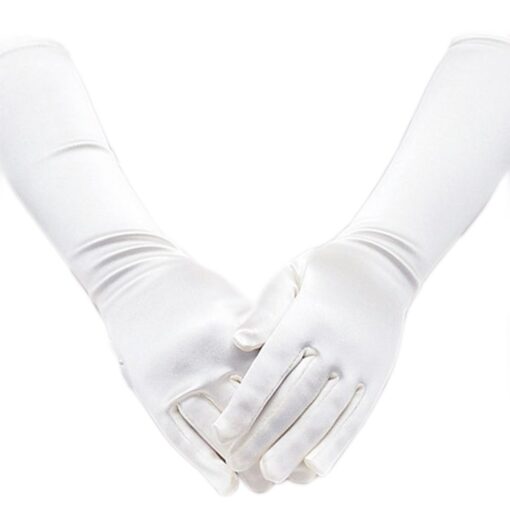 Satin Long Child Size Girls Formal Gloves (4 - 7, White)