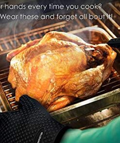 KITCHEN PERFECTION XL Silicone Smoker Oven Gloves-Extreme Heat Resistant BBQ Gloves-Handle Hot Food Right on Your Grill Fryer&Pit|Waterproof Grilling Cooking Baking Mitts|Superior Value Set+3 Bonuses Black X-Large 10 511hcAMRNDL