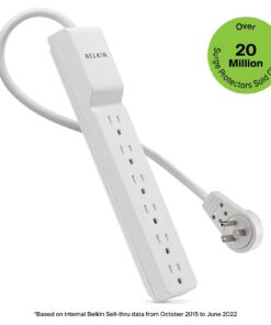 Belkin Power Strip Surge Protector - 6 AC Multiple Outlets - Flat Rotating Plug, 8 ft Long Heavy Duty Extension Cord for Home, Office, Travel, Computer Desktop & Charging Brick - White (720 Joules) 8' 20 511kvsZHpwL