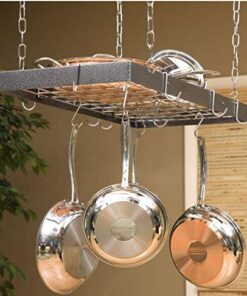 Alternative view of Rogar Hammered Steel Rectangular Pot Rack with Grid and Chrome Accessories 30-in.
