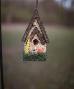 Handmade Edible Birdhouse- Tall Dark- Unique Reseedable Bird Feeder Wooden Birdhouse Covered w/Birdseed- Made in The USA Dark Roof 29 5125N7oRksL