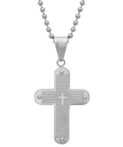 STEELTIME Men's Ladies Unisex Stainless Steel 'Our Father' Cross Pendant Religous Prayer Gold