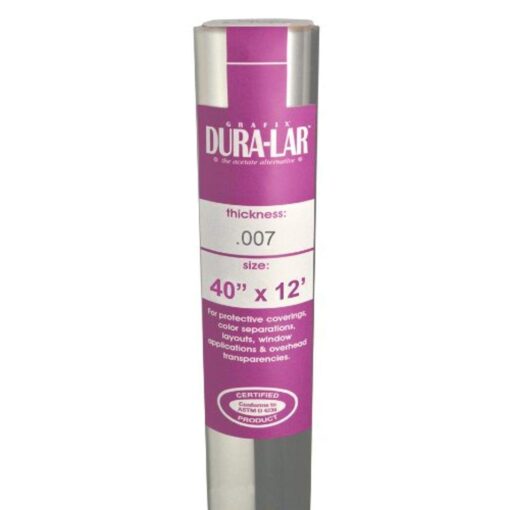 Grafix Dura-Lar .007” Ultra-Clear Film, Acetate Alternative, Glossy Surface for Coverings, Stencils, Color Separation, Window Applications, Transparencies, and More, 40" x 12' 40" x 12' .007" (7 mil)