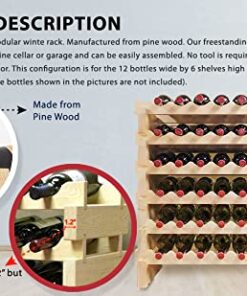 Stackable Modular Wine Rack Wine Storage Rack Holder Display Shelves for Wine Cellar or Basement, Freestanding Wine Rack Thick Wood Wobble-Free (Unfinished, 12 X 6 Rows (72 Slots)) 28 5134EGLvqLL