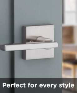 Kwikset Satin Nickel 91540-001 Halifax Door Handle Lever with Modern Contemporary Slim Square Design for Home Hallway or Closet Passage Square Rose Old Version 28 513XFuGXSL
