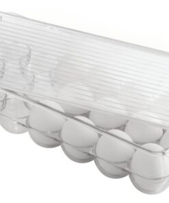 iDesign Plastic Egg Holder for Refrigerator with Handle and Lid, Fridge Storage Organizer for Kitchen, Set of 1, Clear 39 514JSnvwfdL