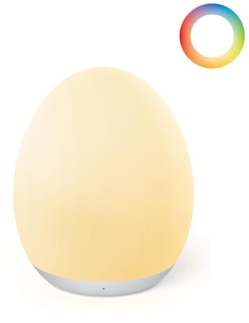 JolyWell Night Light for Kids, Egg Light for Nursery with 7 RGB Colors Changeable & Stepless Dimming, Rechargeable Tap Light with 1h Timer & Touch Control, Portable Night Light for Babies BPA Free White