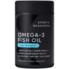 Sports Research Triple Strength Omega 3 Fish Oil 1250mg from Wild Alaska Pollock | Burpless Fish Oil Supplement with Omega-3 EPA & DHA | Sustainably Sourced, Non-GMO, Gluten Free - 90 Softgels 90 Count (Pack of 1) 34 514T1gcko L