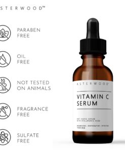 Alternative view of ASTERWOOD NATURALS Pure Vitamin C Facial Serum for Skin Organic Hyaluronic Acid Added; Brightening, Smoothing, Hydrating; Fragrance Free, Paraben Free, 29 ml/1 oz 1 Fl Oz (Pack of 1)