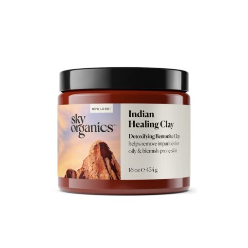 Sky Organics Indian Healing Clay with Detoxifying Bentonite Clay for Face, 100% Pure to Detoxify, Purify & Cleanse, 16 Oz. 1 Pound (Pack of 1)