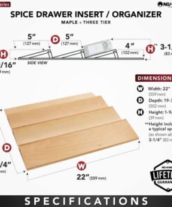 Rev-A-Shelf 22" 3 Tiered Seasoning Organizer, Trim-to-Fit Wooden Kitchen Draw and Cabinet Home Storage Insert, Pull Out Spice Rack, Maple, 4SDI-24 22 Inch 28 514x5koYYfL