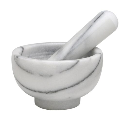 HIC Mortar and Pestle Spice Herb Grinder Pill Crusher Set, Solid Carrara Marble, 4-Inch x 2.5-Inch 4 x 2.5 x 4 inches