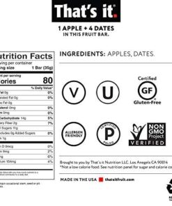 Alternative view of That's it. Apple + Dates 100% Natural Real Fruit Bar, Best High Fiber Vegan, Gluten Free Healthy Snack, Paleo for Children & Adults, Non GMO Sugar-Free, No Preservatives Energy Food (12 Pack)