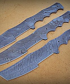 Alternative view of Poshland BB-39 Handmade Damascus Steel Blank Blade Full Tang Tracker Knives (Lot of 3) Set