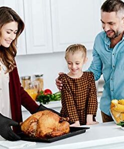 KITCHEN PERFECTION XL Silicone Smoker Oven Gloves-Extreme Heat Resistant BBQ Gloves-Handle Hot Food Right on Your Grill Fryer&Pit|Waterproof Grilling Cooking Baking Mitts|Superior Value Set+3 Bonuses Black X-Large 7 515PRGhafgL