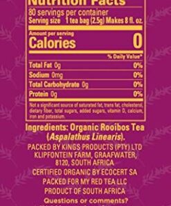 Rooibos Tea, USDA Certified Organic Tea, MY RED TEA. Tagless South African, 100% Pure, Single Origin, Natural, Farmer Friendly, GMO and Caffeine Free (80) 6.8 Ounce (Pack of 1) 24 515k5eUvvFL