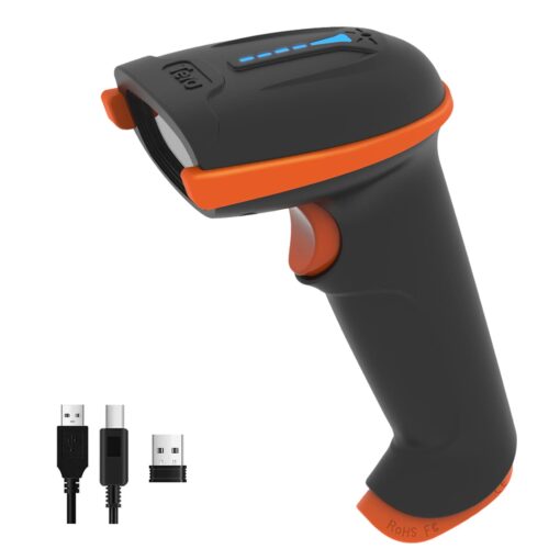 Tera Barcode Scanner Wireless 1D Laser Cordless Barcode Reader with Battery Level Indicator, Versatile 2 in 1 2.4Ghz Wireless and USB 2.0 Wired 1D Orange