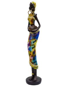Novelty Statue African Figurine Sculpture Colorful Dress Standing Lady Figurine - Best Décor Collectible Art Piece 11" Inches Tall - Flower Dress Tropical -Body Sculptures Decorative Black Figurines 10 5166jFUK4aL