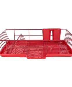 Alternative view of Dish Drying Rack (Red) | By Home Basics | Dish Drainers For Kitchen Counter | With Sloping Tray and Utensil Holder | Big Dish Drying Rack