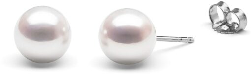 HinsonGayle AAA GEM Collection White Round Freshwater Cultured Pearl Stud Earrings 14K Gold White Gold 7.5-8.0mm