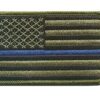 Green US Flag Thin Blue Line Patch for Police and Law Enforcement with Hook/Loop Backing 50 5171Zffo L