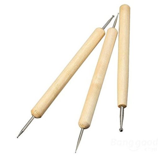 COMIART 3pcs Wood Ball Styluses Tool Set for Embossing Pattern Clay Sculpting Wax Polymer Dotting Tools