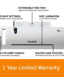 Scotch TL902VP Thermal Laminator, 1 Laminating Machine, White, Laminate Photos, Holiday Decor and Gift Tags, For Holiday, Office and School Supplies, 9 in. Laminator with 20 Pouches 27 517VnRXCQTL