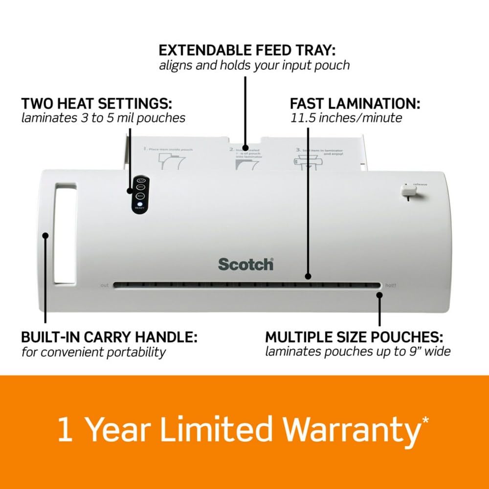 Scotch TL902VP Thermal Laminator, 1 Laminating Machine, White, Laminate Photos, Holiday Decor and Gift Tags, For Holiday, Office and School Supplies, 9 in. Laminator with 20 Pouches 2 Scotch TL902VP Thermal Laminator, 1 Laminating Machine, White, Laminate Photos, Holiday Decor and Gift Tags, For Holiday, Office and School Supplies, 9 in. Laminator with 20 Pouches - Image 2