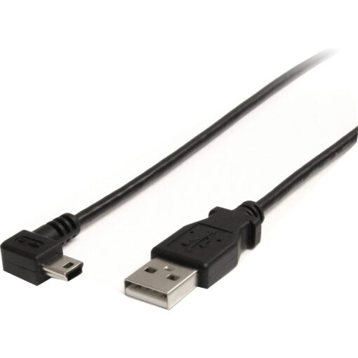 StarTech.com 3 ft. (0.9 m) Right Angle USB to Mini USB Cable - USB 2.0 A to Right Angle Mini B - Black - Mini USB Cable (USB2HABM3RA) 3 ft / 1m