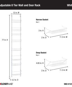 ClosetMaid Adjustable Organizer Rack with Baskets Wall or Over Door Mount, for Kitchen, Pantry, Utility Room, Closet, 12 in. W, White Finish, Inch 12-Inch 32 5185JPNfkL