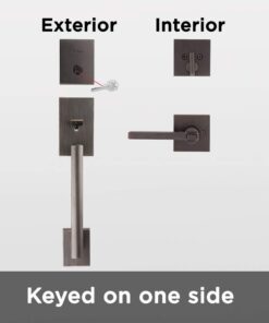 Kwikset San Clemente Front Door Lock Handle and Deadbolt Set, Entry Handleset Exterior with Interior Reversible Lever, Venetian Bronze, Pick Resistant SmartKey Rekey Deadbolt Security 25 518Ay4i9J8L