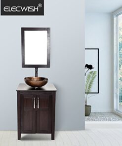 ELECWISH Bathroom Vessel Sink with Faucet Mounting Ring and Pop Up Drain 16.5 Inch Tempered Glass Basin (Brown) Brown 31 518IOFYDL