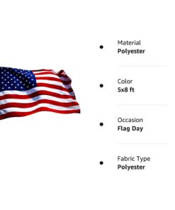 G128 American USA Flag | 5x8 Ft | StormFlyer Series Embroidered 220GSM Spun Polyester | Country Flag, Embroidered Stars, Sewn Stripes, Indoor/Outdoor, Brass Grommets, Heavy Duty, All Weather 17 518hOO3bIML