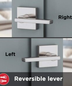 Kwikset Satin Nickel 91540-001 Halifax Door Handle Lever with Modern Contemporary Slim Square Design for Home Hallway or Closet Passage Square Rose Old Version 23 519C5gdczbL