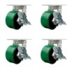 Extra Heavy Duty Kingpinless 6” x 3” Green Polyurethane Tread on Metal Core Caster Set of 4-2 Swivel w/Brakes & Bolt on Swivel Locks/2 Swivel with Brakes - 8,000 lbs. Total Capacity-Service Caster 6" Wheel 4 Swivel w/4 Brakes & 2 Swivel Locks 12 519T ATIkKL