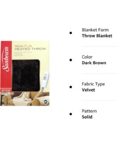 Sunbeam Luxurious Micro Plush Heated Throw Blanket with 3 Heat Settings Digital Control and Auto-Off - Dark Brown 7 519UWEUBuVL