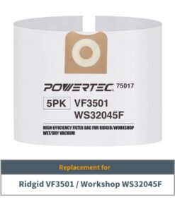 POWERTEC VF3501, WS32045F Replacement Bags for Ridgid & Workshop 3-4.5 Gallon Wet/Dry Vacs, Fits WD40500, WD40700, WD40501, WD45500, WD45220, 5PK (75017) 3-4.5 Gal, 5 PK 8 519hp7GWJGL