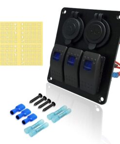 IZTOSS 3 Gang Rocker Switch Panel with Power Socket 3.1A Dual USB Wiring Kits and Decal Sticker Labels DC12V/24V for Marine Boat Car Rv Vehicles Truck Blue Led 3 Gang Blue LED 15 51A65rk2dwS