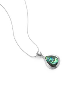 Alternative view of CHUVORA 925 Sterling Silver Inlay Natural Shell, Stone, Coral Teardrop Pendant Necklace for Women, 18" Chain Abalone Shell