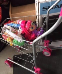 Precious Toys Shopping Cart with Food, Play Grocery Cart with 23 Pieces, Fits 18 inch Baby Dolls, Smooth Rolling Wheels, Folds for Easy Storage, Gift for Kids Ages 2+,Pink & Black 41 51AMY8Xy1JL