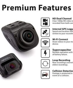 Rexing V1P Pro Dual 1080p Full HD Front and Rear 170° Wide Angle Wi-Fi Car Dash Cam with Built-in GPS Logger, Supercapacitor, 2.4" LCD Screen, G-Sensor, Loop Recording, Mobile App, Parking Monitor 12 51AdTD8MBuL