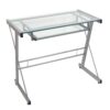 Walker Edison Metal and Glass Work From Home Laptop Computer Gaming Desk with Slide In Keyboard Tray Home Office, 31 Inch, Silver Single Desk Stanford 7 51AlFI0V0WS