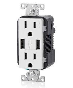 Alternative view of Leviton T5632-W Type-A USB In-Wall Charger with 15A Tamper-Resistant Outlet, USB Charger for Smartphones, White 15-Amp