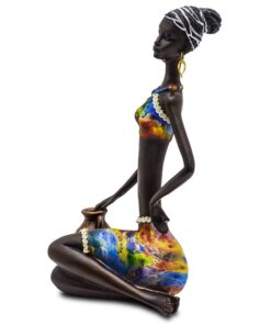 Rockin Statue African Figurine Sculpture Colorful Dress Sitting Lady Figurine Vase Statue Decor Collectible Art Piece 10.5" Inches Tall - Flower Dress Tropical 7 51AvFzMFaoL