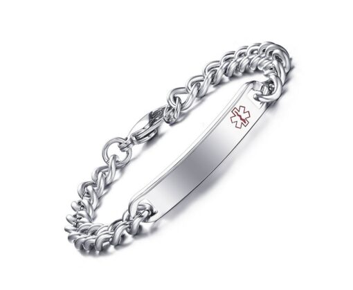 Free Engraving- 8mm High Polished Surgical Steel Chain Medical Alert ID Bracelets for Women and Men Accessories