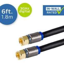 PHILIPS RG6 Quad Shield Coaxial Cable, 6 ft. in-Wall Rated, Ideal for TV Antenna DVR Satellite Cable, F-Type Connectors, 3 Ghz Digital, Black, SWX9444B/27 6 ft. 6 51AwmjscimL