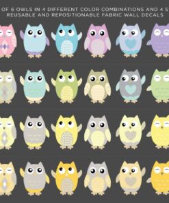 Owl Fabric Wall Decals, Set of 6 Owls Wall Stickers, Yellow, Grey, White, Available in 4 Different Sizes, Non-Toxic, Reusable, Repositionable 5 51Ayno3CfxL