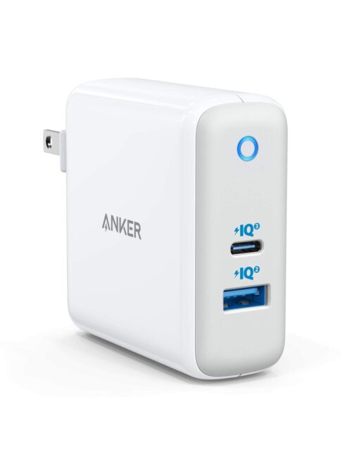 Anker 60W PIQ 3.0 & GaN Tech Dual Port Charger, PowerPort Atom III (2 Ports) Travel Charger with a 45W USB C Port, for Laptops, MacBook, iPad Pro, iPhone, Galaxy, Pixel and More White